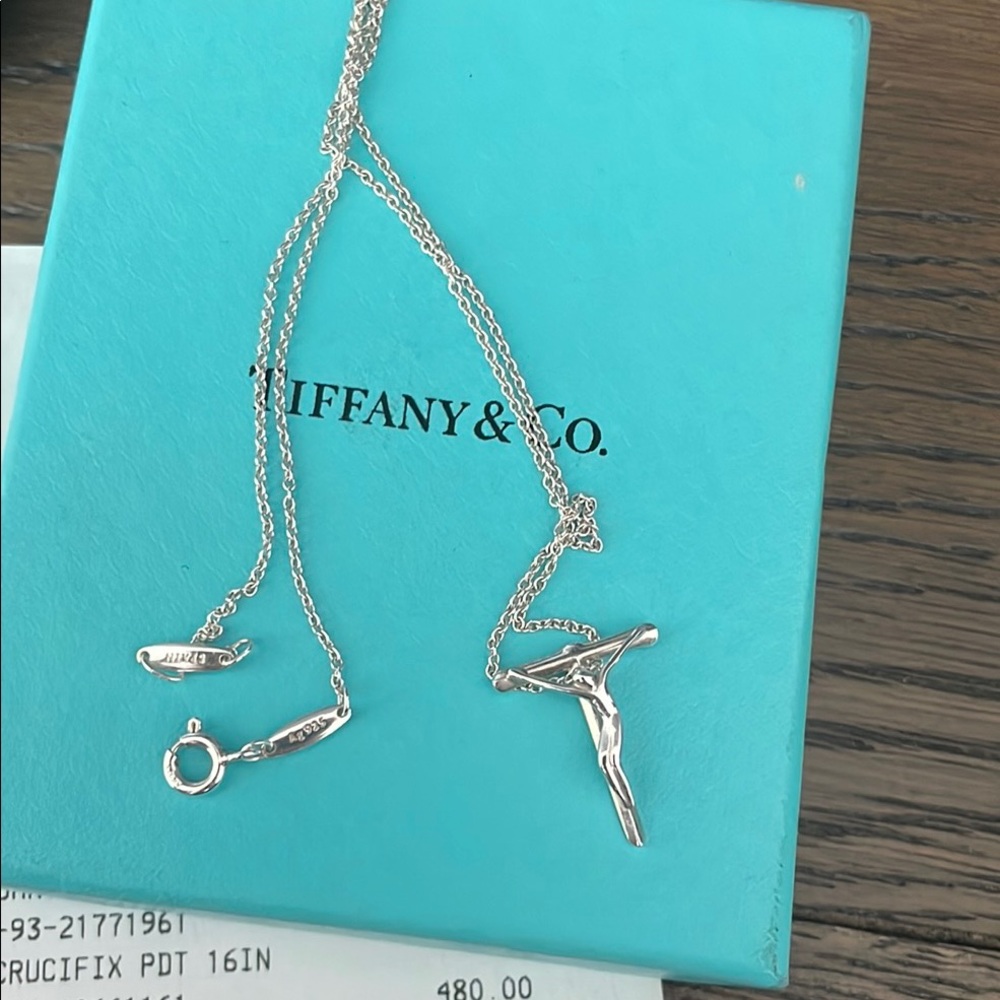 Tiffany & Co. Silver Necklace with small crucifix pendant 16in